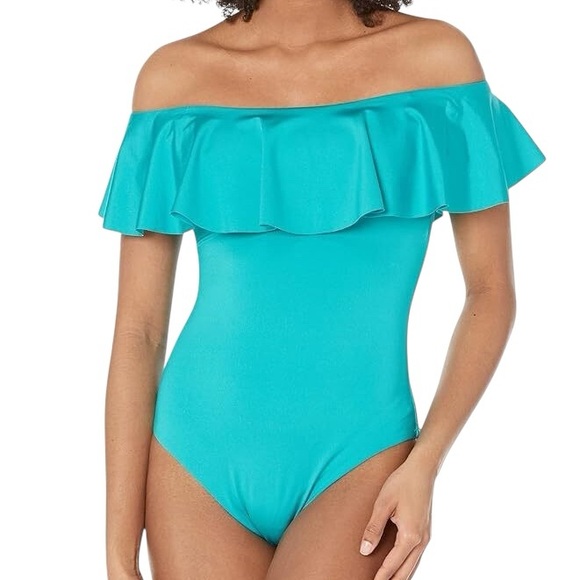 Trina Turk Other - TRINA TURK MONACO turquoise off shoulder ruffle one piece swimsuit size 6 NWT